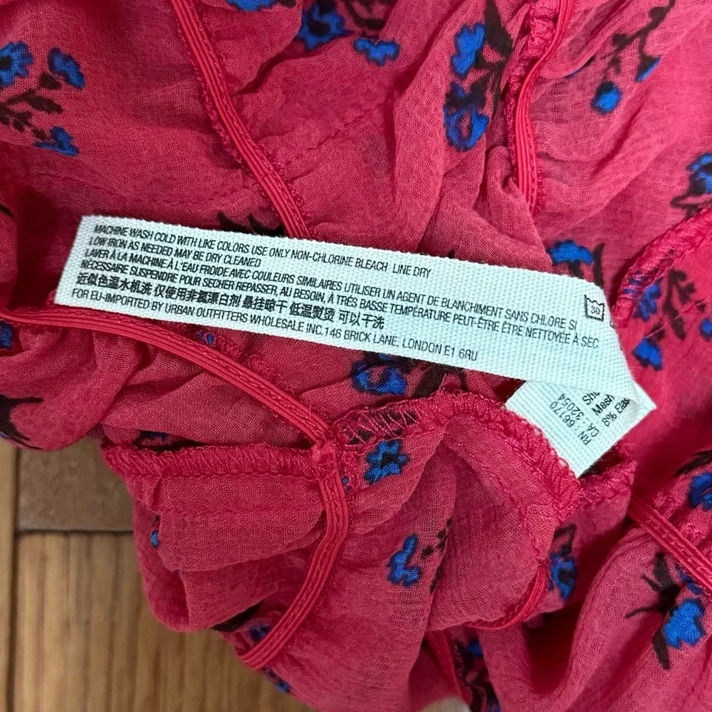 Free People Intimacy Bodysuit Red‎ with Blue Flowers Size Small